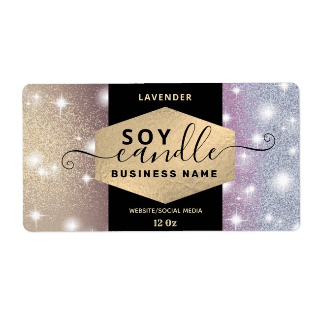 Modern elegant sparkle script candle label (Front)