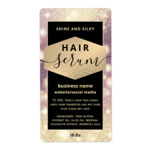 Modern elegant sparkle script hair serum label
