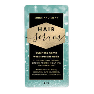 Modern elegant  sparkle script hair serum label