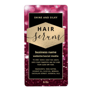 Modern elegant sparkle script hair serum label