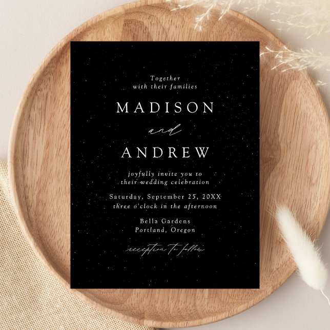 Modern Elegant Speckled Black and White Wedding Invitation Postcard (Creator Uploaded)