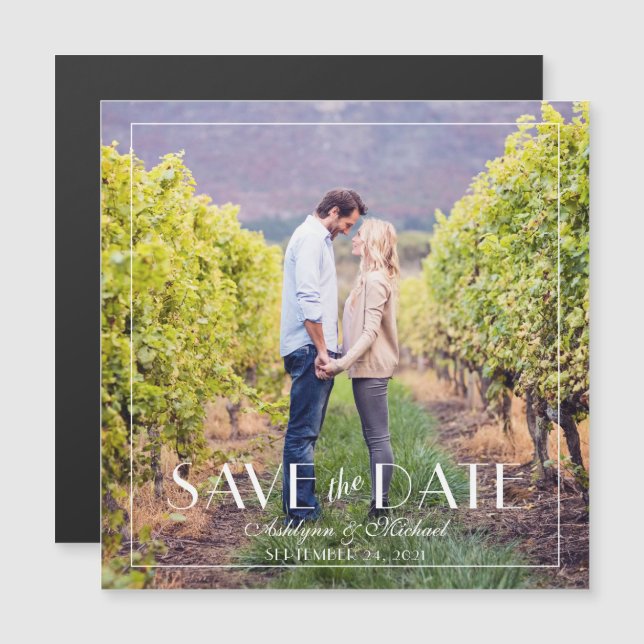 Modern Elegant Square Wedding Save the Date Magnetic Invitation (Front/Back)