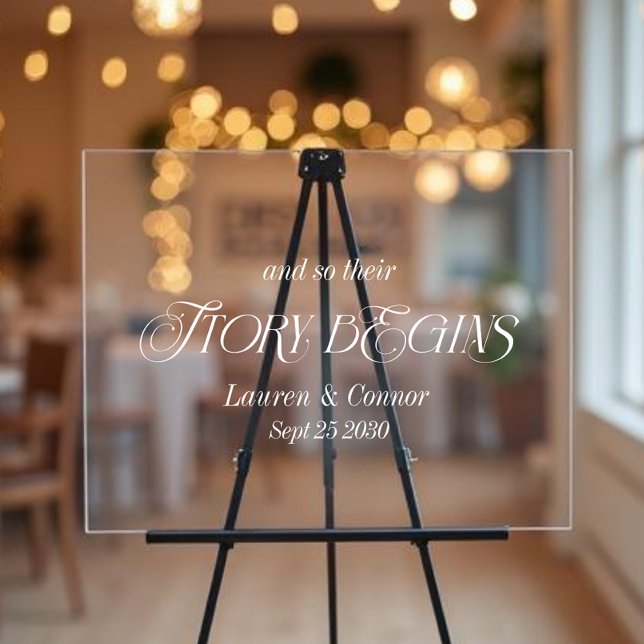 Modern Elegant Story Begins Wedding Welcome Acrylic Sign (Creator Uploaded)