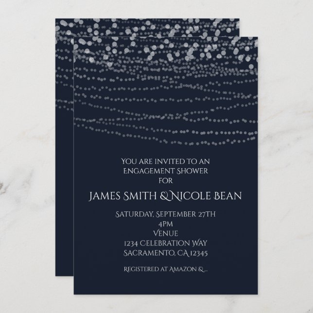 Modern Elegant String of Lights Blue Celebration Invitation (Front/Back)