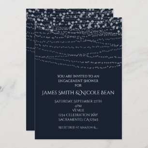 Modern Elegant String of Lights Blue Celebration Invitation