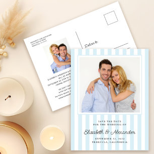 Modern Elegant Stripe Photo Wedding Save The Date Postcard