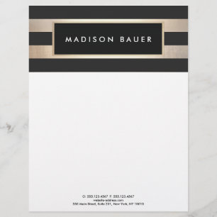 Modern Elegant Striped Black and FAUX Gold Foil Letterhead