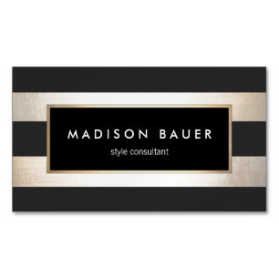 Modern Elegant Striped Black and FAUX Gold Foil Magnetic Business Card