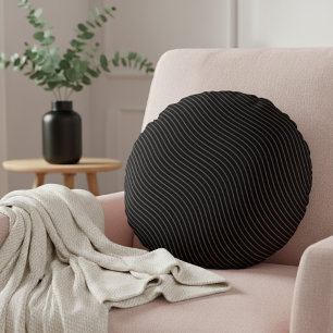 Modern Elegant Striped Black Round Pillow