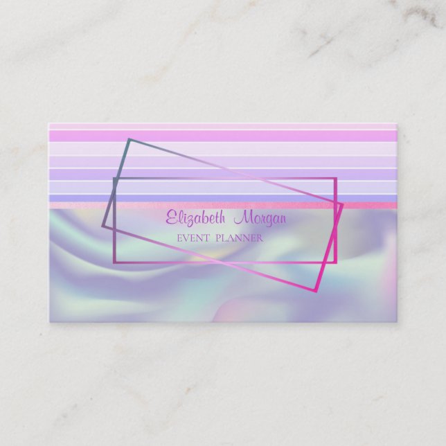 Modern Elegant Striped Frame Holographic Business Card (Front)