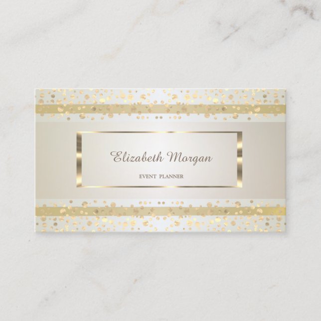 Modern Elegant,Striped,Gold Confetti,Gold Frame Business Card (Front)