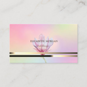 Modern Elegant Striped Magnolia Holographic Business Card