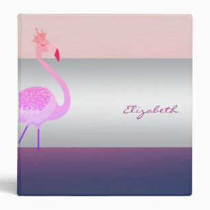 Modern Elegant Striped Pink Flamingo Binder