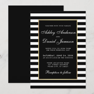 Modern Elegant Striped Wedding Invite BW