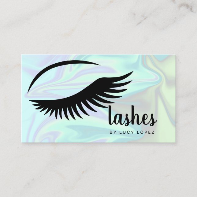 Modern elegant stylish chick holographic lashes business card (Front)