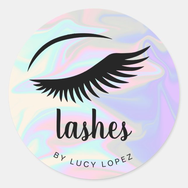 Modern elegant stylish chick holographic lashes classic round sticker (Front)