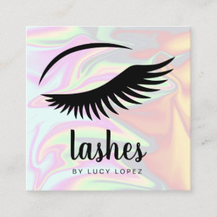 Modern elegant stylish chick holographic lashes square business card