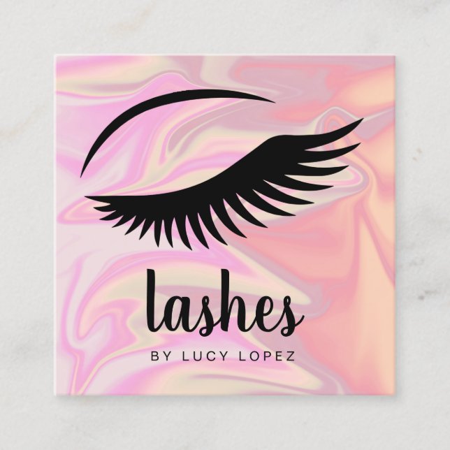 Modern elegant stylish chick holographic lashes square business card (Front)