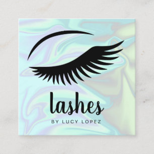 Modern elegant stylish chick holographic lashes square business card