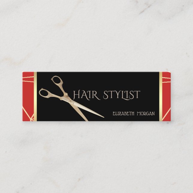 Modern Elegant Stylish Geometric Red  ,Scissors Mini Business Card (Front)