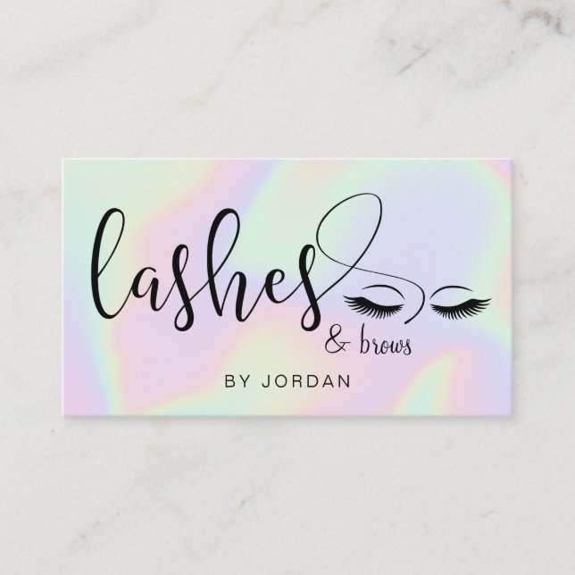 Modern elegant stylish holographic lashes & brows business card (Front)