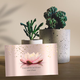 Modern Elegant Stylish Lotus Gold Stars Rose Gold Business Card