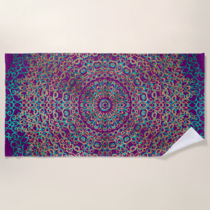  Modern & Elegant Stylish Mandala Boho Dark Purple Beach Towel