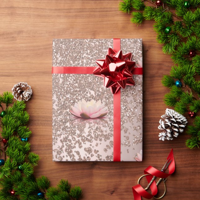 Modern Elegant Stylish Rose Gold Diamonds Lotus Wrapping Paper (Holiday Gift)