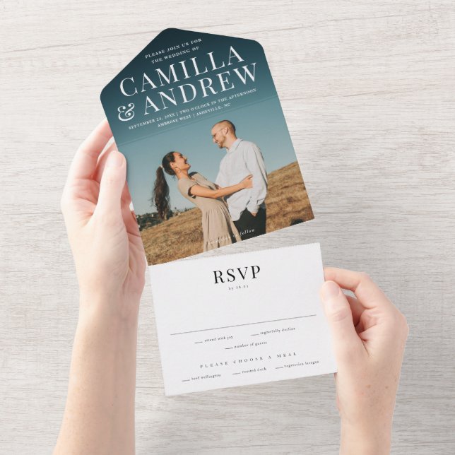 Modern Elegant Stylish RSVP Wedding All In One Invitation (Tearaway)