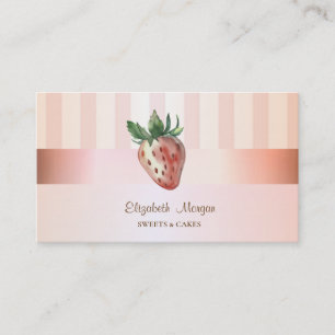 Modern Elegant Stylish Strawberry  Striped Business Card