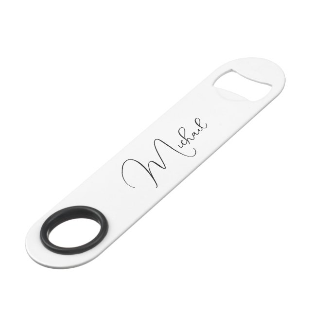 Modern Elegant Stylish Trendy Black Monogrammed Bar Key (Front Angled)