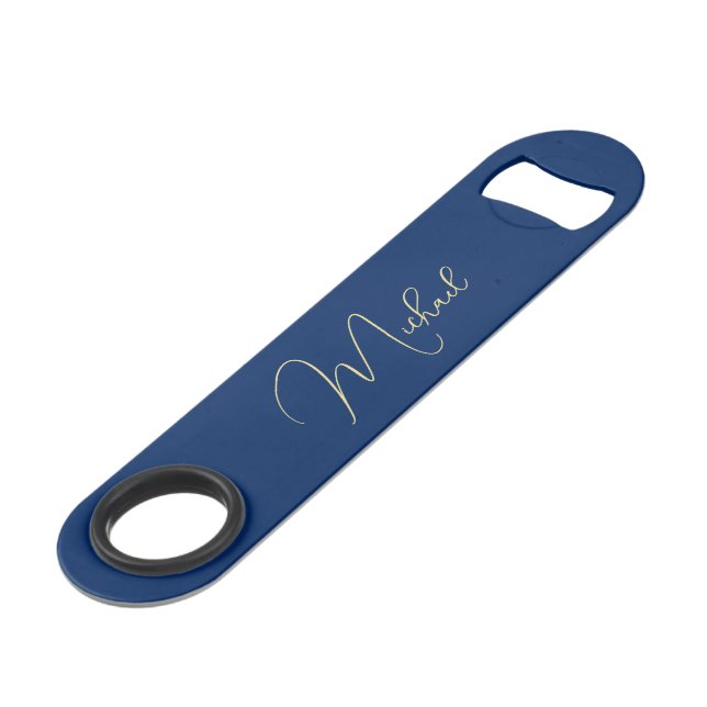 Modern Elegant Stylish Trendy Blue Monogrammed Bar Key (Front Angled)