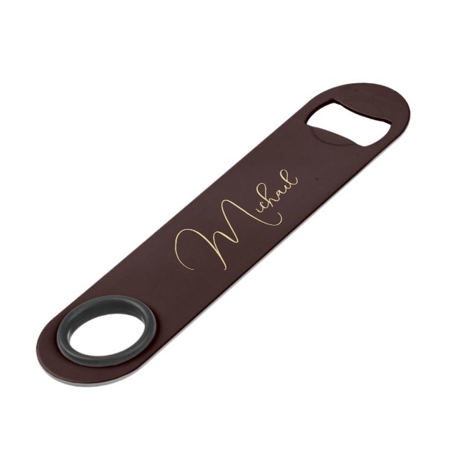 Modern Elegant Stylish Trendy Brown Monogrammed Bar Key (Front Angled)