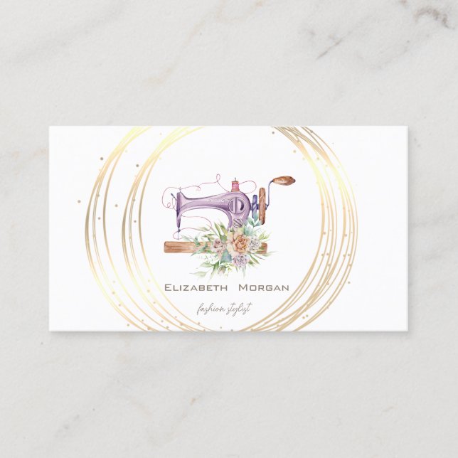 Modern Elegant Stylish,White ,Gold Circles Lotus Business Card (Front)