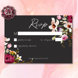 Modern Elegant Summer Meadow Floral Black Wedding RSVP Card