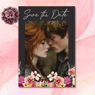 Modern Elegant Summer Meadow Floral Black Wedding Save The Date