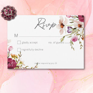 Modern Elegant Summer Meadow Floral White Wedding RSVP Card