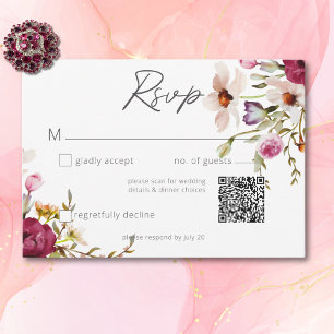 Modern Elegant Summer Meadow Floral White Wedding RSVP Card
