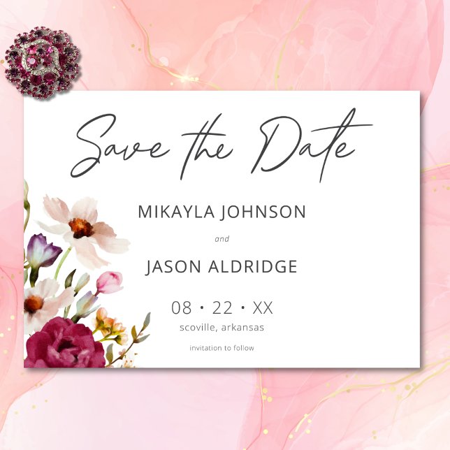 Modern Elegant Summer Meadow Floral White Wedding Save The Date (Modern Elegant Summer Meadow Floral White Wedding Save The Date)