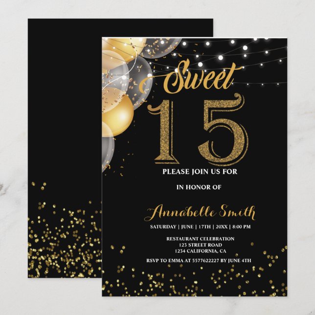 Modern elegant  sweet 15 invitation (Front/Back)