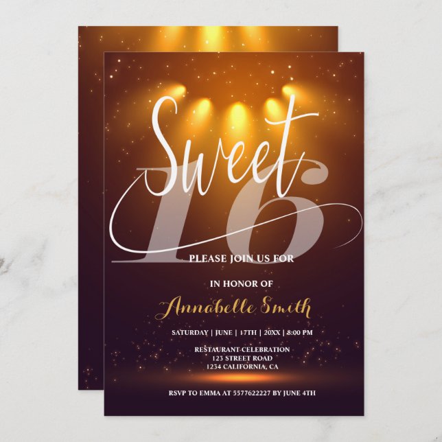 Modern elegant  sweet 16 invitation (Front/Back)