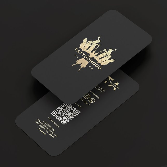 Modern Elegant Tattoo Artist Black Gold Monogram Business Card (Modern Elegant Tattoo Artist Black Gold Monogram Business Card
)