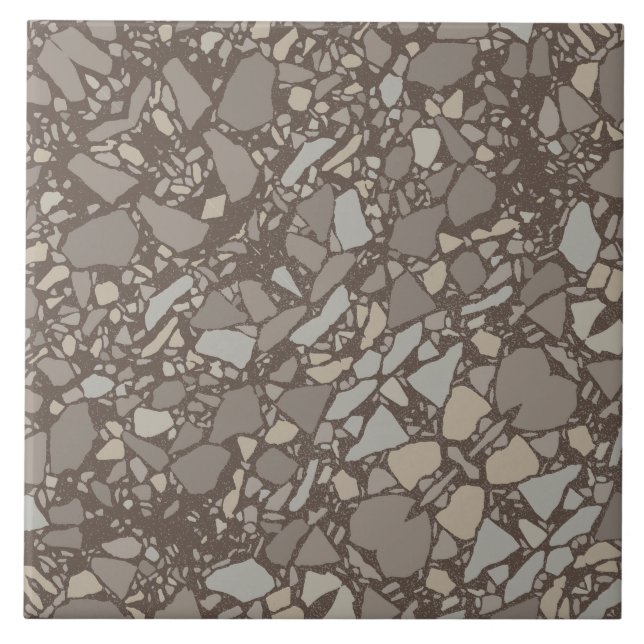 Modern Elegant Taupe Brown Terrazzo Effect Tile (Front)