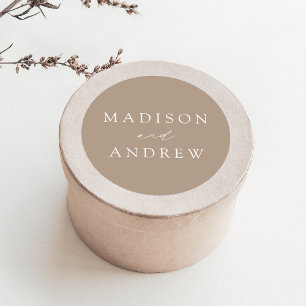 Modern Elegant Taupe Personalized Wedding Classic Round Sticker
