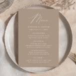 Modern Elegant Taupe Wedding Menu<br><div class="desc">Simple and elegant wedding menu featuring "Menu" displayed in a modern white script with a taupe background or colour of your choice. Personalize the taupe wedding menu by adding your names,  wedding date,  and menu information. Designed to coordinate with our Modern Elegance wedding collection.</div>