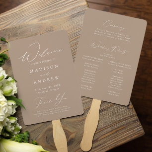 Modern Elegant Taupe Wedding Program Hand Fan