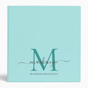 Modern Elegant Teal Aqua Blue Monogram Binder