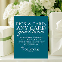 Modern Elegant Teal Blue Playing Card Guest Book
