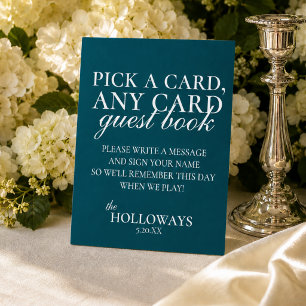 Modern Elegant Teal Blue Playing Card Guest Book Pedestal Sign