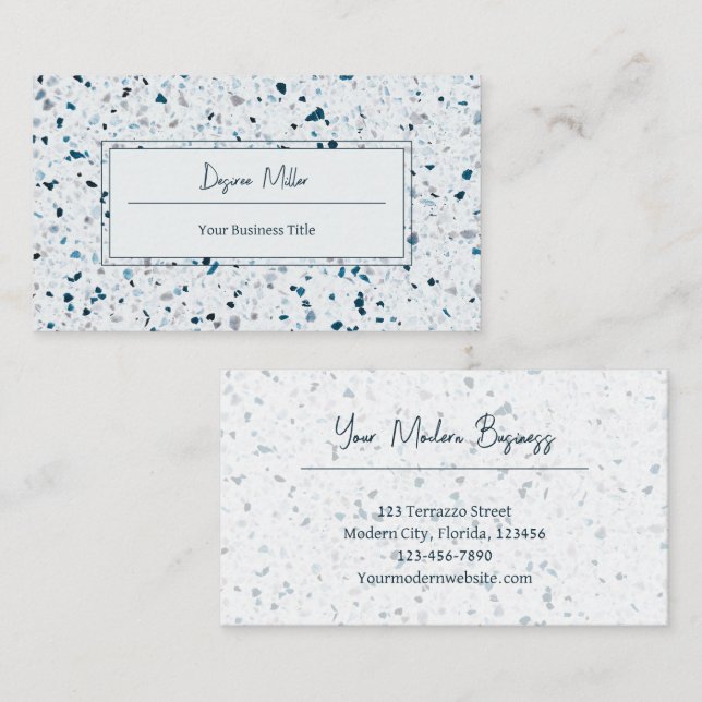 Modern Elegant Teal Blue White Terrazzo Pattern Business Card (Front/Back)